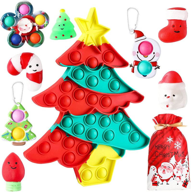 Photo 1 of 9 Pack Christmas Pop Fidget Toys, Big Size Christmas Tree Santa Fidgets Sensory Toy, Sensory Toys for Kids Christmas Pack Classroom Rewards Party Favor Birthday. 