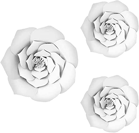 Photo 1 of 3pcs Party Paper Flower Wedding Flower Backdrop Decorations DIY Handcrafted Flower for Wedding Backdrop Nursery Wall Decoration (Flower-1, White)
