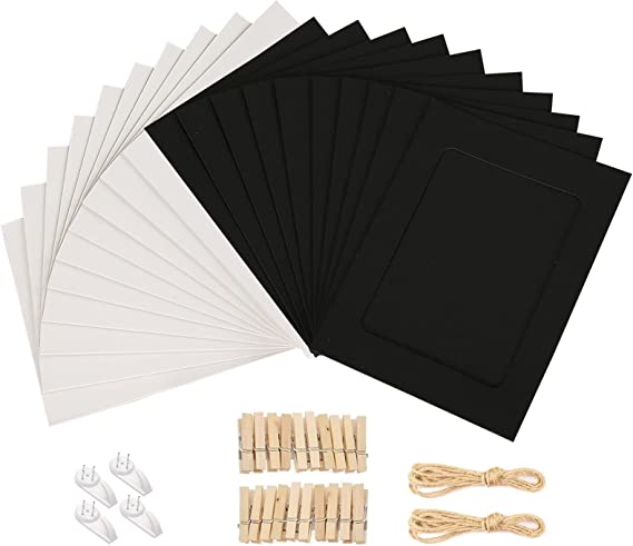 Photo 1 of 20 PCS Paper Photo Frames 4x6 Picture Frames with String and Clips, Cardboard Photo Frames for Home Wall Décor, Hanging Photo Display Frames for Home, College, Office Décor - Black/White 2 Colors
