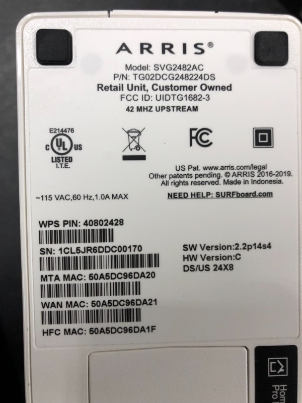 Photo 4 of Arris Surfboard Internet And Voice, WIFI Cable Internet/ 960 Mbps Download Speed / 32 X 8 Modem Channels