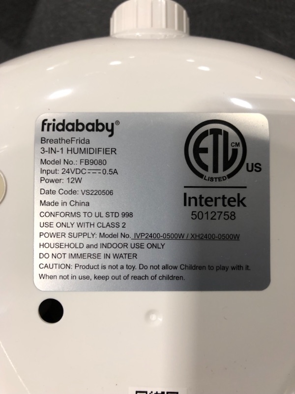 Photo 3 of Frida Baby Fridababy 3-in-1 Humidifier with Diffuser and Nightlight, White