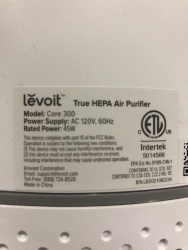 Photo 4 of LEVOIT Air Purifier for Home Allergies Pets Hair in Bedroom, H13 True HEPA Filter, 24db Filtration System Cleaner Odor Eliminators, Ozone Free, Remove 99.97% Dust Smoke Mold Pollen, Core 300, White
