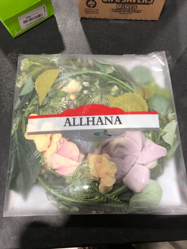 Photo 2 of ALLHANA Wreath for Front Door, 16-18 Inch Artificial Spring Summer Pink Hydrangea Wreaths with French Rose Flowers for All Seasons Farmhouse Home Wall Window Decor Pink Rose/Money Leaves