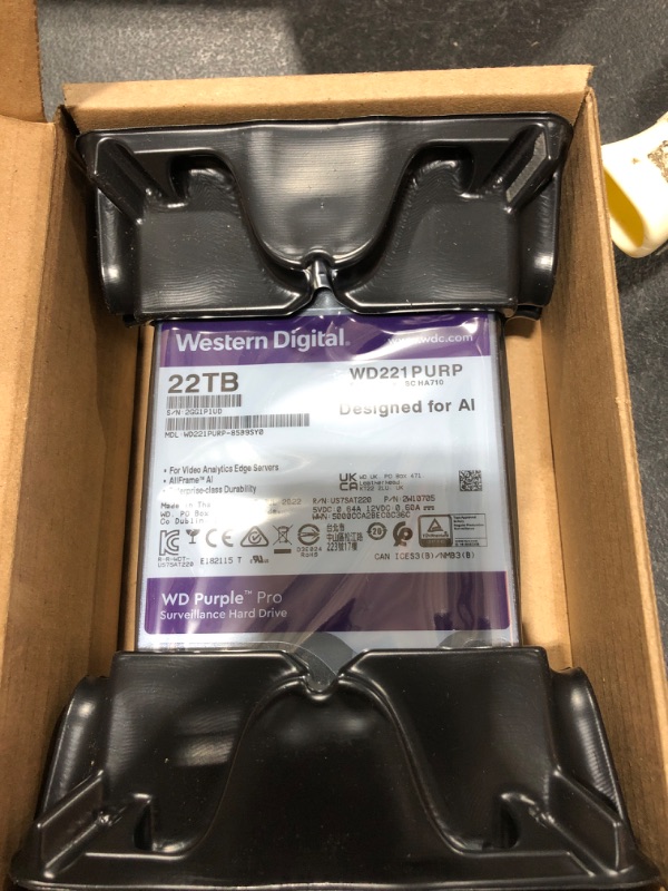 Photo 2 of Western Digital 22TB WD Purple Pro Surveillance Internal Hard Drive HDD - SATA 6 Gb/s, 512 MB Cache, 3.5" - WD221PURP 22TB HDD