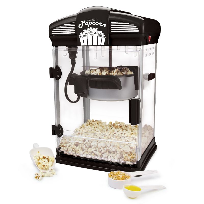 Photo 1 of West Bend Popcorn Maker, 17-3/4”H X 10-11/16”W X 10-7/8”D, Black
