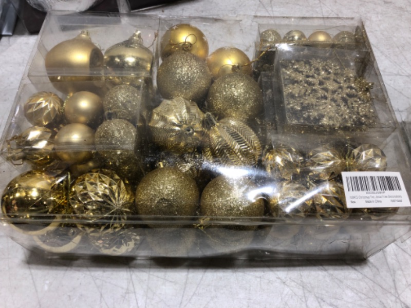 Photo 2 of 100PCS Christmas Tree Balls Ornaments Set with Christmas Tree Topper, Gold Christmas Ornaments Sets for Christmas Tree, Shatterproof Hanging Christmas Tree Decorations 100pcs-gold