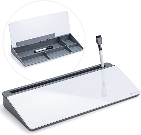 Photo 1 of Glass Desktop Computer Pad 16” x 7”, Dry Erase Whiteboard List Notepad with ABS Storage Box, Keyboard Stand Desk Organizers for Office, Home and School