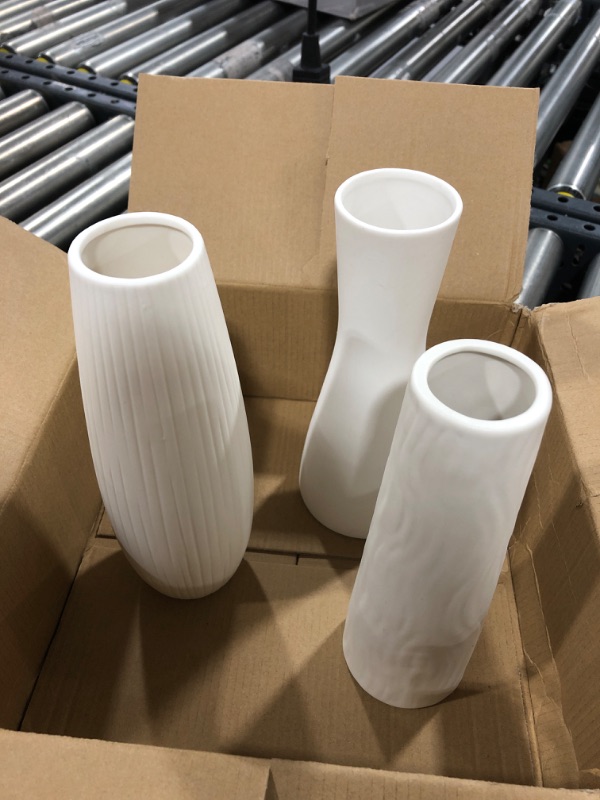 Photo 1 of 3 PACK WHITE CERAMIC SLIM VASES/POTS 