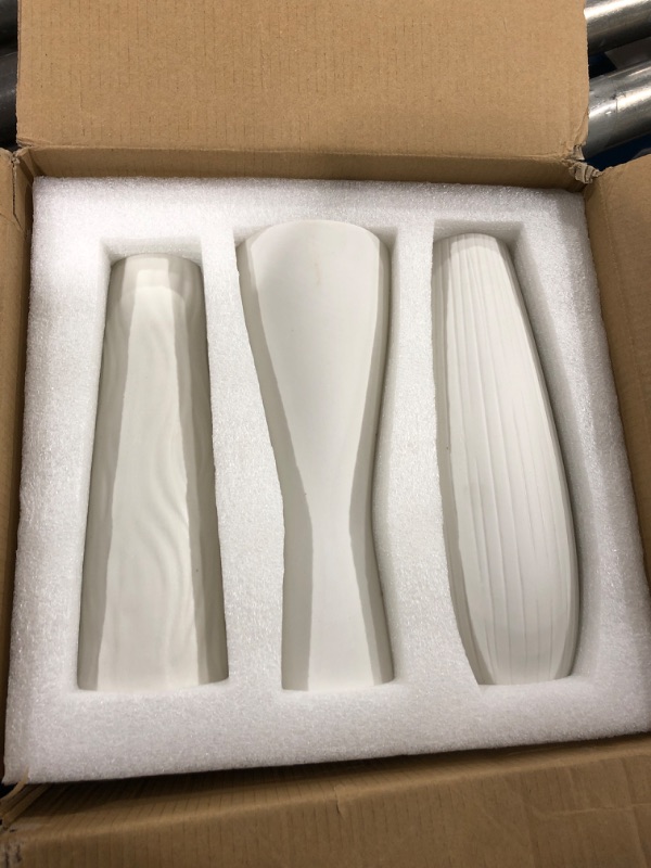 Photo 2 of 3 PACK WHITE CERAMIC SLIM VASES/POTS 