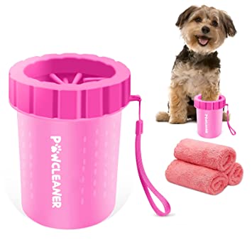 Photo 1 of  Dog Paw Cleaner, Portable Dog Paw Washer Pet Cleaning Silicone Brush with 3 Absorbent Towel, Pet Foot Cleaner for Small Breed Dogs(Pink)
