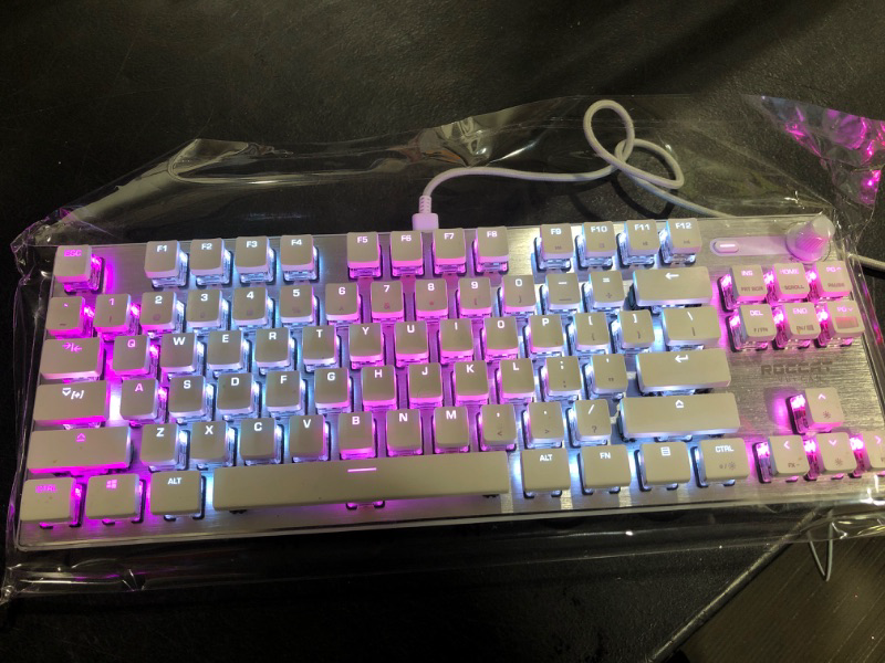 Photo 2 of ROCCAT Vulcan TKL Pro PC Gaming Keyboard, Linear Optical Titan Switch, AIMO RGB Lighting, Tenkeyless Mechanical Feel Speed Keystroke, Low Profile Ergonomic Design for Wrist Rest Support, White Vulcan TKL Pro White
USED / SIMILAR TO STOCK PHOTO