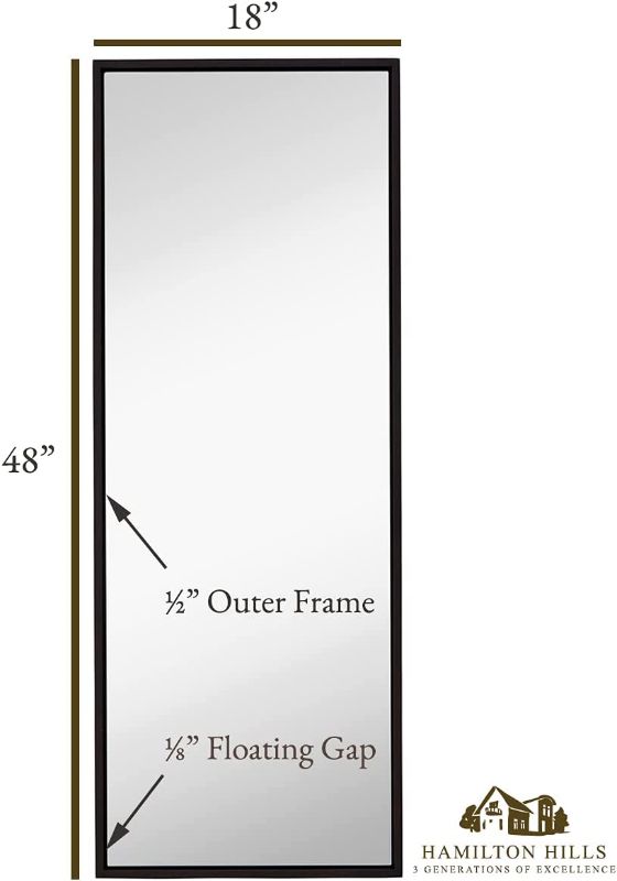 Photo 2 of Hamilton Hills 18x48 inch Wenge Framed Mirror | Long Rectangular Bathroom Mirrors for Wall | Floating Glass Panel Vanity with Border | Wall-Mounted Mirror for Decor | Hangs Horizontal or Vertical 