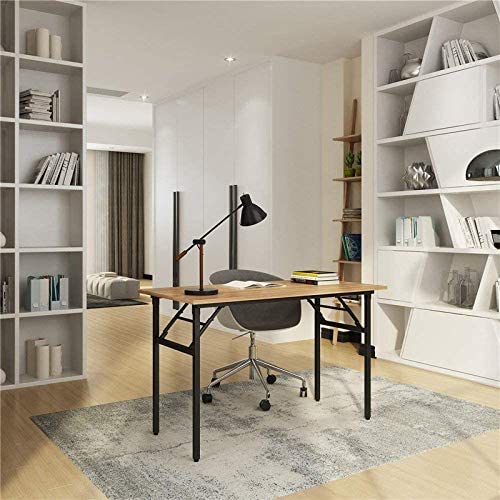 Photo 1 of Need Folding Desk for Home Office 39-3/8'' Length Modern Folding Table Computer Desk No Install Needed Teak Color Desktop Black Frame, AC5BB(10060)
