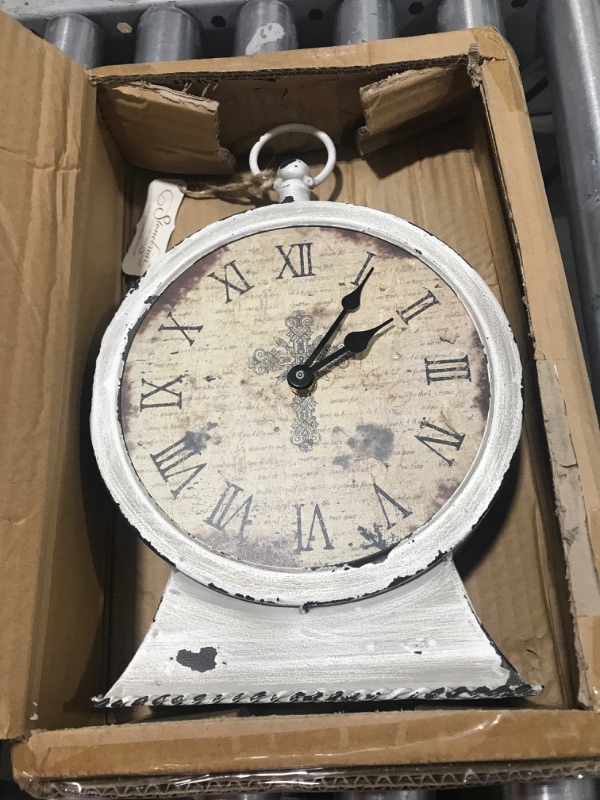 Photo 1 of Stonebriar Large 12 Inch Decorative Battery Operated Table Top Clock with Roman Numerals and Antique Finish, 12", Worn White