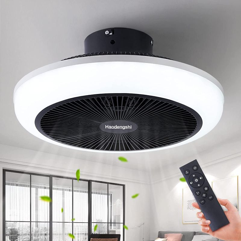 Photo 1 of haodengshi Low Profile Flush Mount Ceiling Fan with Light, 18" Small Ceiling Fan with Light, 3 Speeds 3 Light Color Ceiling Fan with Light for Kitchen Bedroom 