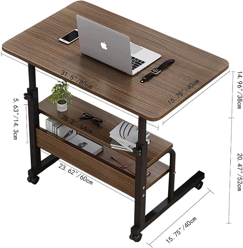 Photo 2 of Adjustable Table Student Computer Desk Portable Home Office Furniture Small Spaces Desk Sofa Bedroom Bedside Desk Learn Play Game Desk on Wheels Movable with Storage Desk Size 31.5 * 15.7 Inch Brown 