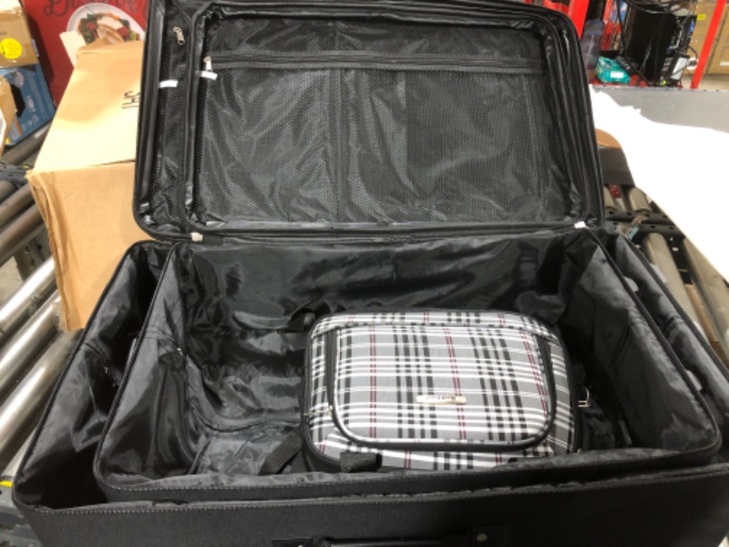 Photo 3 of Rockland Fashion Softside Upright Luggage Set, Black Plaid, 4-Piece (14/19/24/28) 4-Piece Set (14/19/24/28) Black Plaid Frustration-Free Packaging