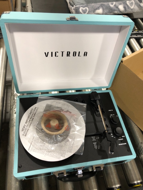 Photo 2 of Victrola Vintage 3-Speed Bluetooth Portable Suitcase Record Player with Built-in Speakers | Upgraded Turntable Audio Sound| Includes Extra Stylus | Turquoise, Model Number: VSC-550BT