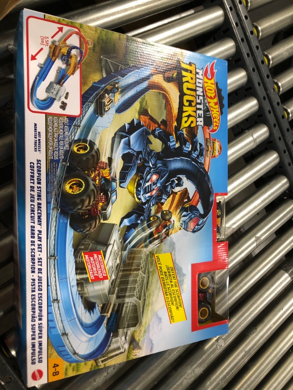 Photo 2 of Hot Wheels Monster Trucks Scorpion Raceway Boosted Set & Monster Trucks, Set of 12 1:64 Scale Die-Cast Toy for Kids and Collectors, Styles May Vary [Amazon Exclusive]