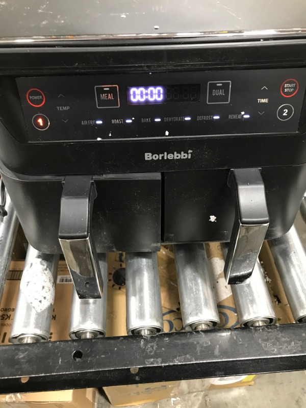 Photo 1 of Air Fryer, 8 Quart Dual Zone Air Fryers Oilless Cooker with 2 Independent Nonstick Frying Baskets, 6-in-1 Cooking Functions Airfryer, Black
