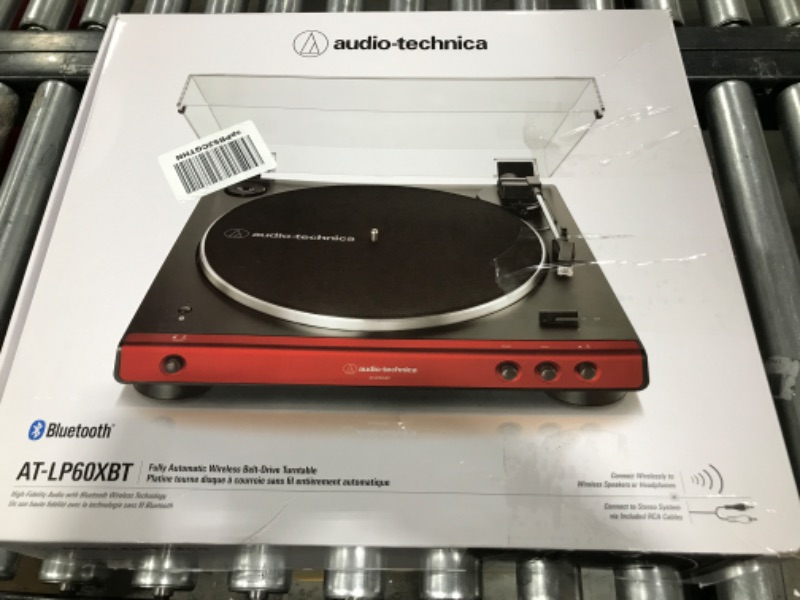 Photo 2 of Audio-Technica AT-LP60XBT-RD Fully Automatic Belt-Drive Stereo Turntable, Red/Black, Bluetooth, Hi-Fi, 2 Speed & AT6013a Dual-Action Anti-Static Record Cleaner Red Wireless Turntable + Record Cleaner