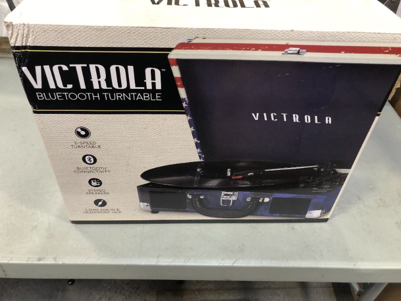 Photo 4 of Victrola Vintage 3-Speed Bluetooth Portable Suitcase Record Player with Built-in Speakers  | American Flag