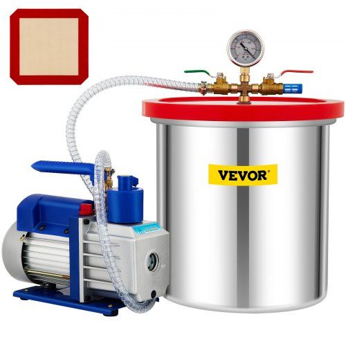 Photo 1 of VEVOR Vacuum Chamber with Pump, 5 Gallon Chamber, 5 CFM 1/3 HP Single Stage Rotary Vane Vacuum Pump, 110 V HVAC Air Tool Set for Stabilizing Wood, Degassing Silicones, Epoxies and Essential Oils
