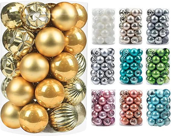 Photo 1 of AMS 34ct Christmas Ball Mini Ornaments Party Decorations Shatterproof Festival Pendant Hangings for Xmas Tree Decor( 1.57''/40mm,Gold)
