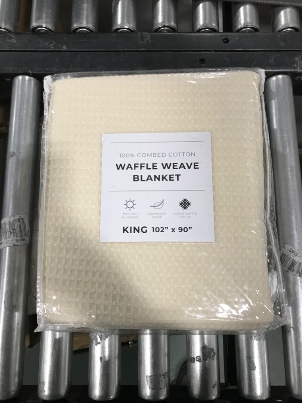 Photo 2 of 100% Cotton Waffle Weave Blanket. Lightweight and Soft, Perfect for Layering. Mikala Collection.(King, Oatmeal) King Oatmeal