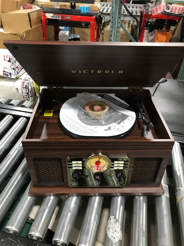 Photo 3 of Victrola Nostalgic 6-in-1 Bluetooth Record Player & Multimedia Center with Built-in Speakers - 3-Speed Turntable, CD & Cassette Player, AM/FM Radio | Wireless Music Streaming | Espresso Espresso Entertainment Center