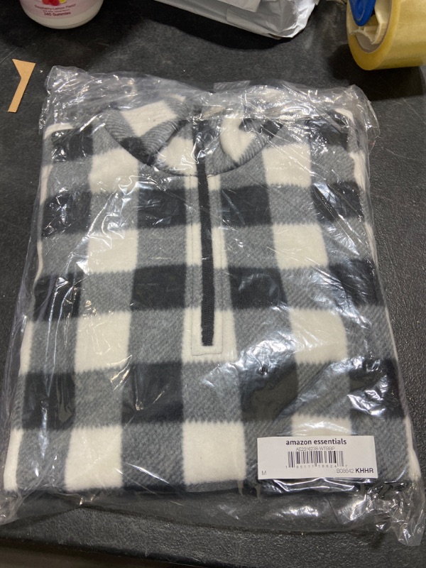Photo 1 of Amazon Essentials Women's Classic-Fit Long-Sleeve Quarter-Zip Polar Fleece Pullover Jacket (Available in Plus Size) Polyester White/Black, Buffalo Plaid Medium