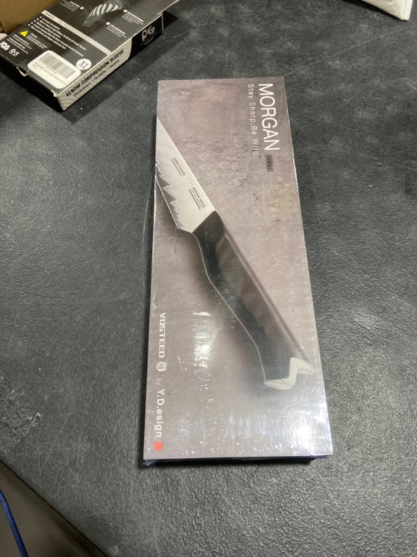 Photo 2 of Vosteed Kitchen Utility Knife 5 Inch Paring Knife For Kitchen, Small Chef's Knife Sharp Cutting Knife With Sheath--High Carbon Stainless Steel Knife Full Tang With G10 Handle, Gift Box - Morgan Series 5 inch Utility Knife