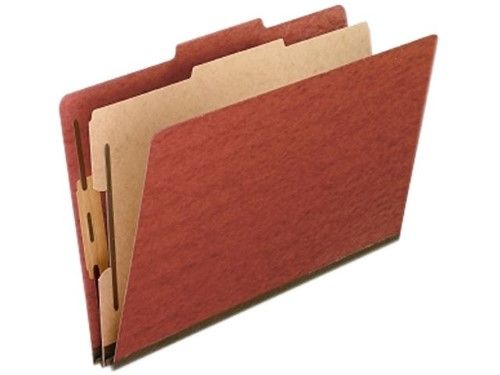 Photo 1 of Four Six Six- and Eight-Section Pressboard Classification Folders 1 Divider Embedded Fasteners Legal Size Red 10/Box
