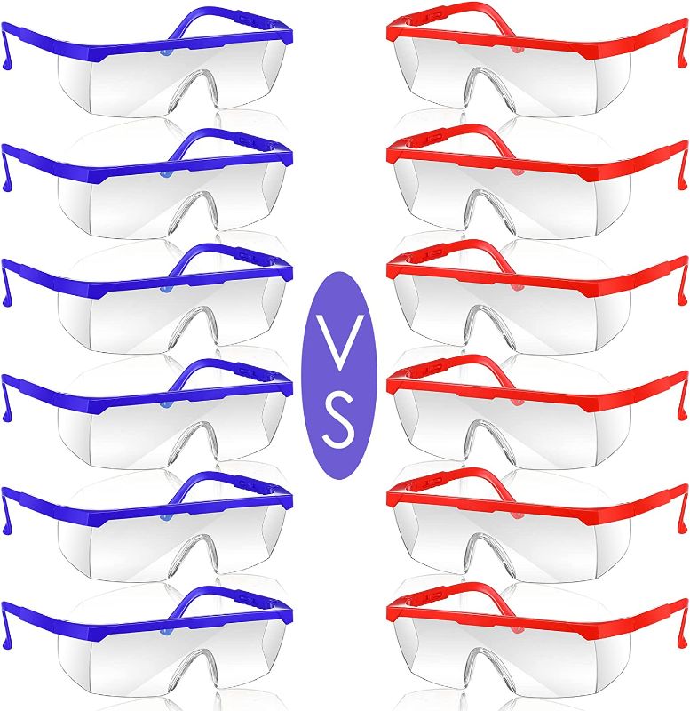 Photo 1 of 12 Packs Foam Gun Blaster Goggles Protective Glasses Eyewear Safety Eye Shield Face Glasses for Foam Gun Blaster Game Battle Party Supplies, Blue and Red