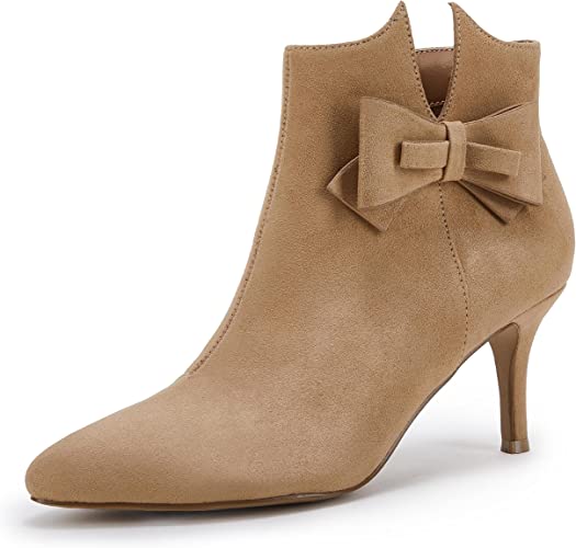 Photo 1 of Ermonn Womens Pointed Toe Ankle Boots Stiletto Heels Side Zipper Bow Faux Suede Booties Wedding Dress Shoes Size 6