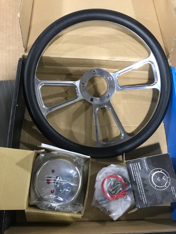 Photo 1 of Black Steering Wheel 14 Inch Aluminum with Chevy Installation Adapter and Horn
