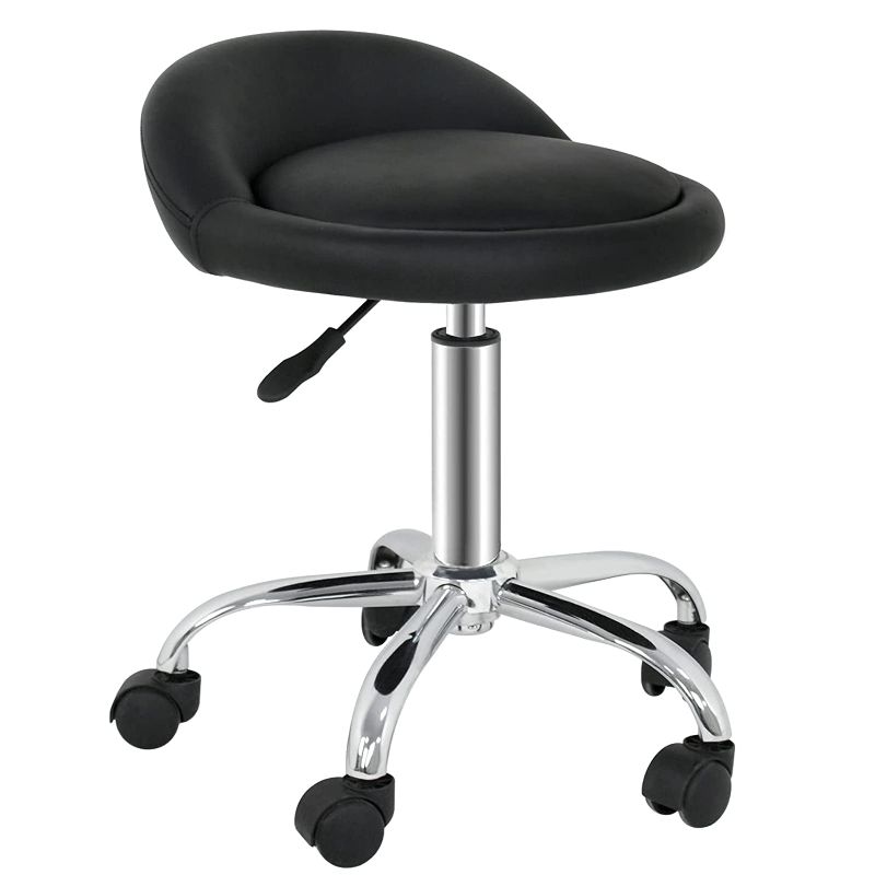 Photo 1 of SUPER DEAL Adjustable Height Hydraulic Rolling Swivel Stool Tattoo Facial Massage Spa Salon Medical Stool with Back Rest (Black)
