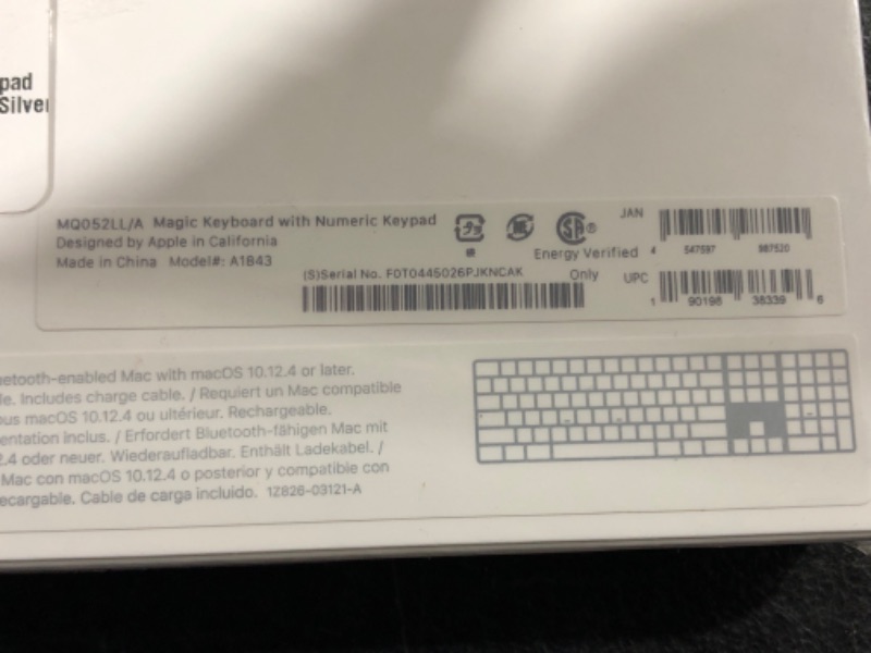 Photo 3 of Apple Magic Keyboard with Numeric Keypad (Wireless, Rechargable) - US English - Silver White US English