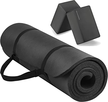 Photo 1 of 1/2-Inch Extra Thick High Density Anti-Tear Exercise Yoga Mat with Carrying Strap and Yoga Blocks
