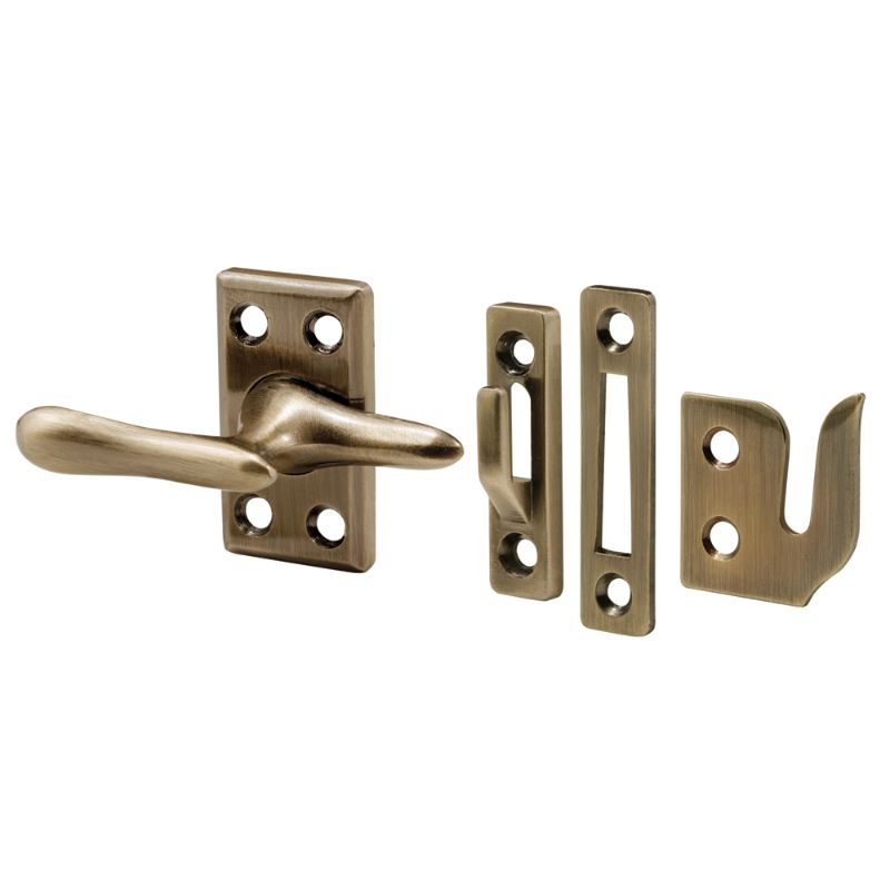 Photo 1 of 1-7/8 in. Diecast and Steel Antique Brass Plated Casement Window Sash Lock with Strikes for 3 Different Applications