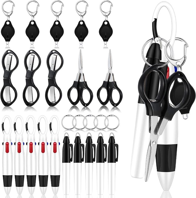 Photo 1 of 25 Pcs Nursing Week Gifts Tools Pen Scissors Set Mini Permanent Marks Highlighter Pen LED Flashlight Keychain Stringing Pens Folding Safety Scissors for Nursing Badge Reel Doctor Nurse Gifts