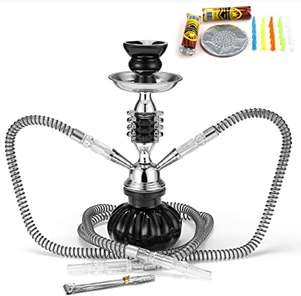 Photo 1 of 11" 2 Hose Hookah Set-Mini Pumpkin Hookah Glass Vase Hookah Kit with Disposable Hookah Mouth Tips,Charcoal and Pierced Aluminum Foils
