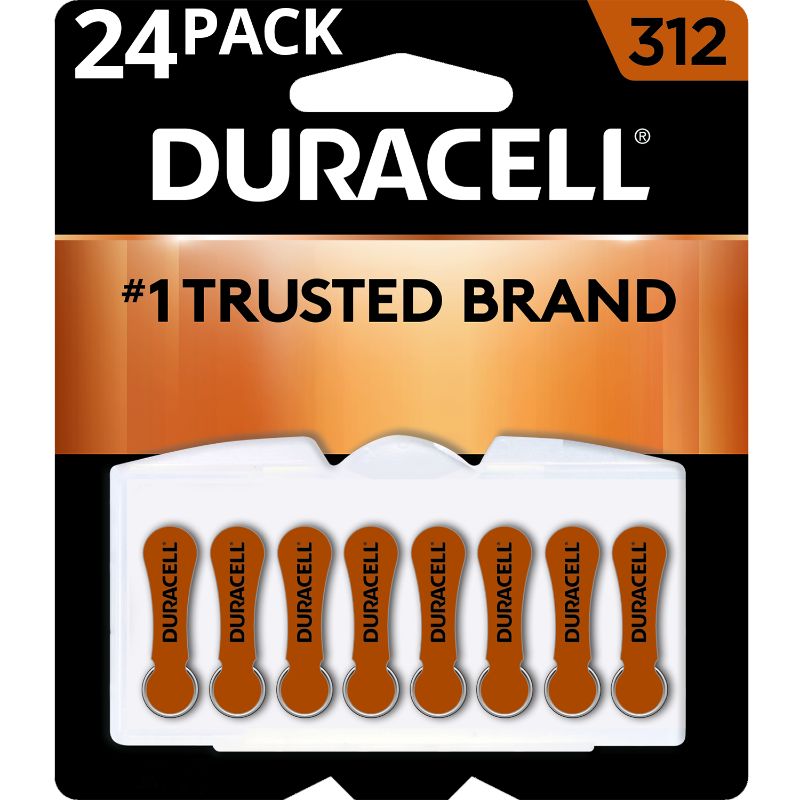 Photo 1 of Duracell Hearing Aid Batteries Brown Size 312, 24 Count Pack, 312A Size Hearing Aid Battery with Long-lasting Power, Extra-Long EasyTab Install for Hearing Aid Devices
