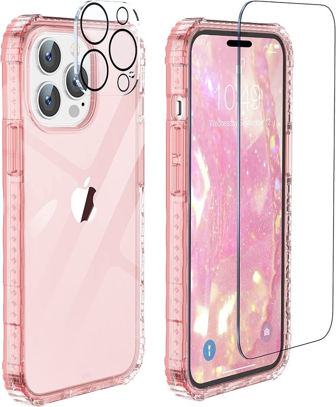 Photo 1 of KEVKEEK Designed for iPhone 14 Pro Case Clear - 3 in 1 Military Grade Shockproof Protective Cover with Screen & Camera Protectors for Women, Non-Yellowing Slim Thin Cute Phone Case for Girls, Pink
