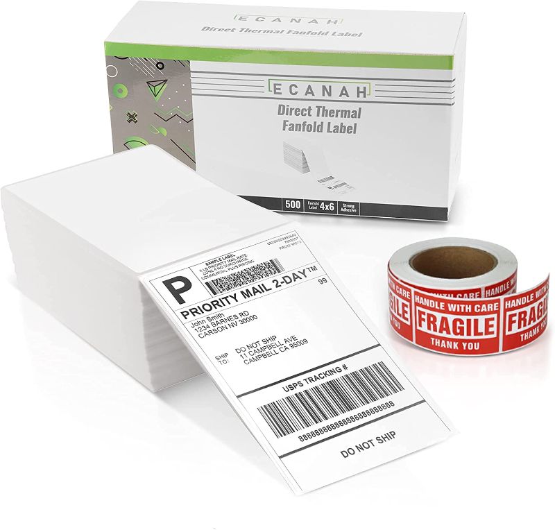 Photo 1 of ECANAH 4x6 500 Direct Thermal Fanfold Shipping Labels
