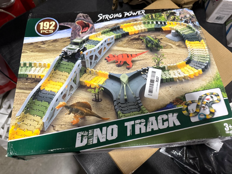 Photo 1 of Alpacasso Toy Car Race Tracks Set, Dinosaur Toys Dino World Playset with 192 Pcs Flexible Train Track + 1Car + 3 Dinosaurs for Kids Boys Girls Ages 3 4 5 6 7 8 + Years Old