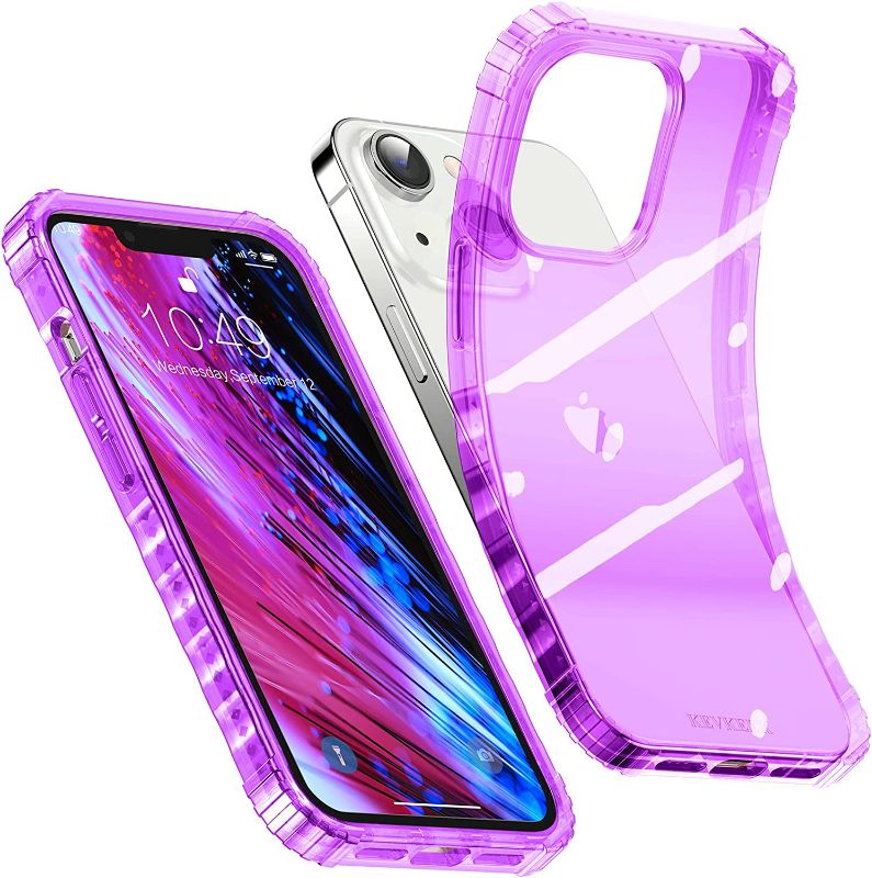 Photo 1 of KEVKEEK Designed for iPhone 14 Plus Case Clear - Military Grade Shockproof Protective Cute Cover for Women Girls, Slim Thin Soft Phone Case Wireless Charging Compatible, Crystal Purple
