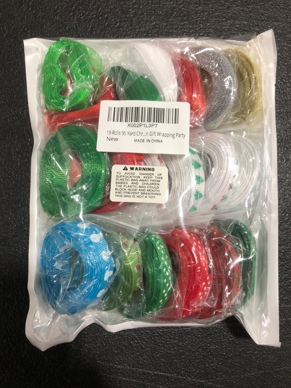 Photo 2 of 19 Rolls 95 Yard Christmas Ribbons Trims Printed Grosgrain Ribbons Multicolor Organza Ribbons Satin Ribbons Metallic Glitter Ribbons 3/8" Wide for Winter Holiday Festival Season Gift Wrapping Party