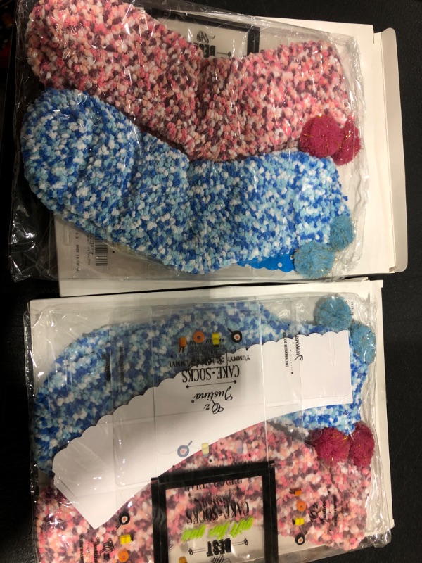 Photo 2 of 2 Pieces Cupcake Socks DIY Present Socks Winter Cupcake Fuzzy Socks for Women Men Christmas Valentine's Day Gifts Blue,pink
 2 PACK BUNDLE 