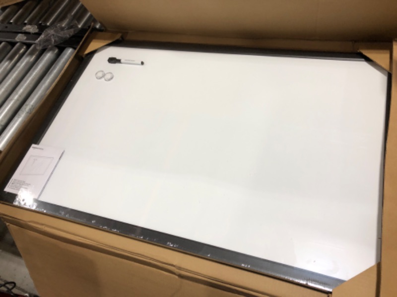 Photo 2 of Amazon Basics Magnetic Dry Erase White Board, 36 x 24-Inch Whiteboard - Silver Aluminum Frame
